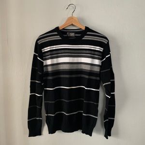 Men’s XG Crew Black White & Gray Striped Sweater